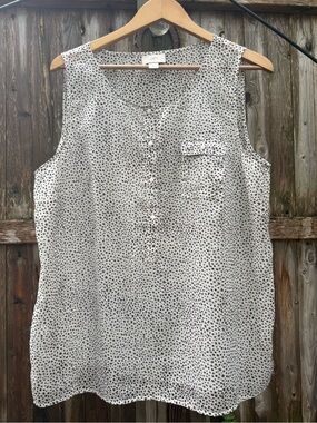LOFT White and Black Dotted Sheer Sleeveless Blouse Business Office Lightweight
